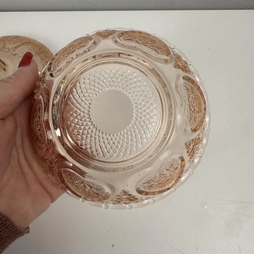 Pink Depression Glass Candy Dish Lidded Bowl Diamond‎ Cut Coquette Cottagecore